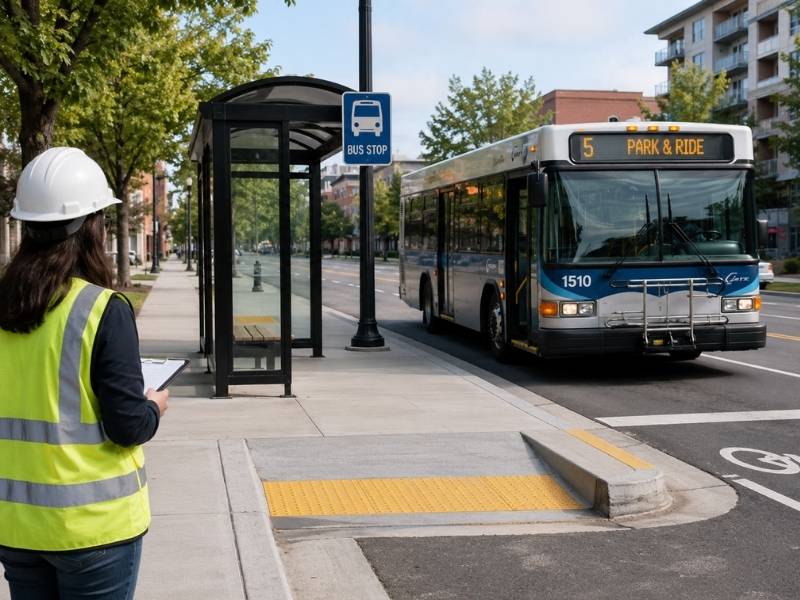 Transportation Engineer planning an accessible bus stop in Charlotte CE